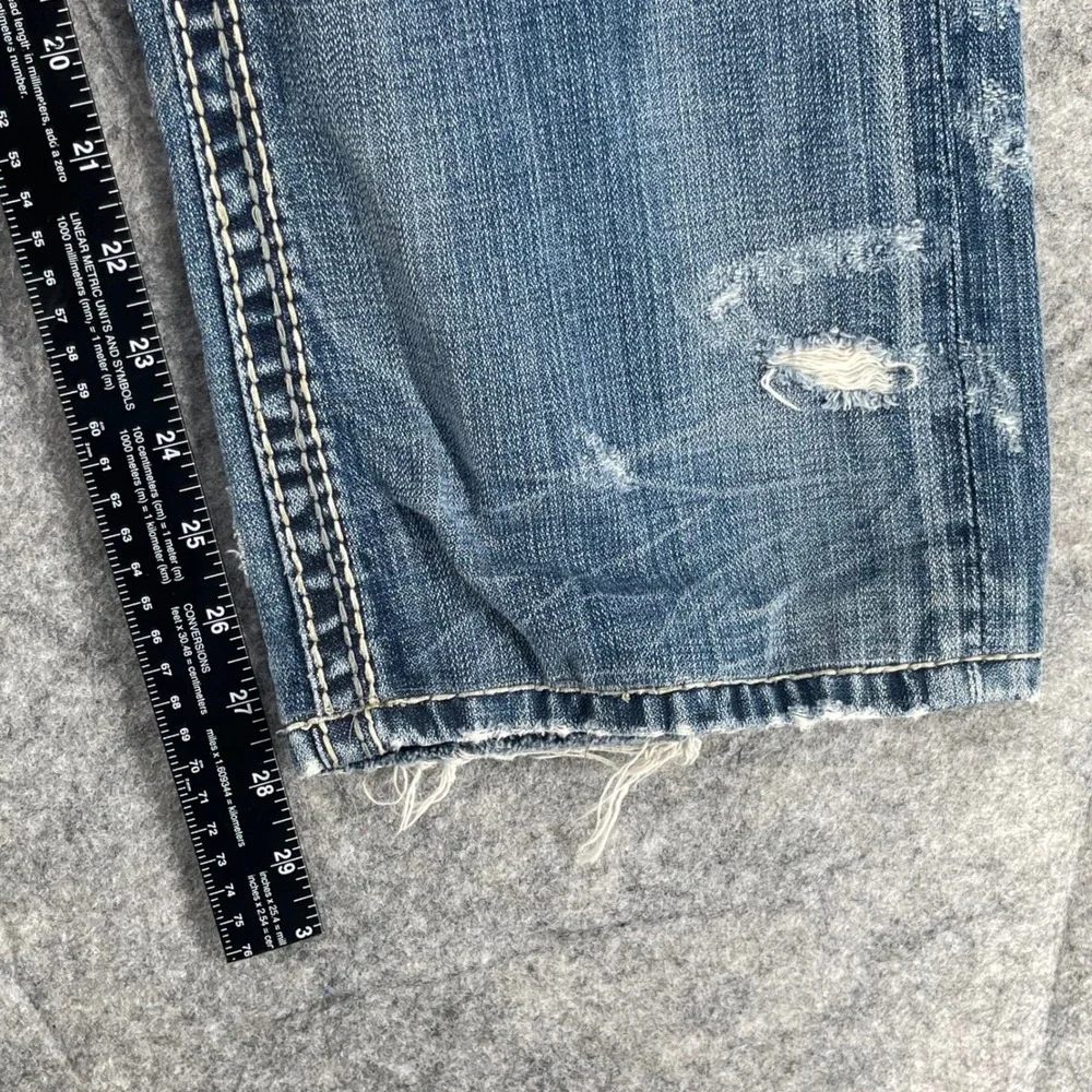 Rock Revival Helicon Jean Men 32x28 Blue Distressed Embroidered Straight Grunge